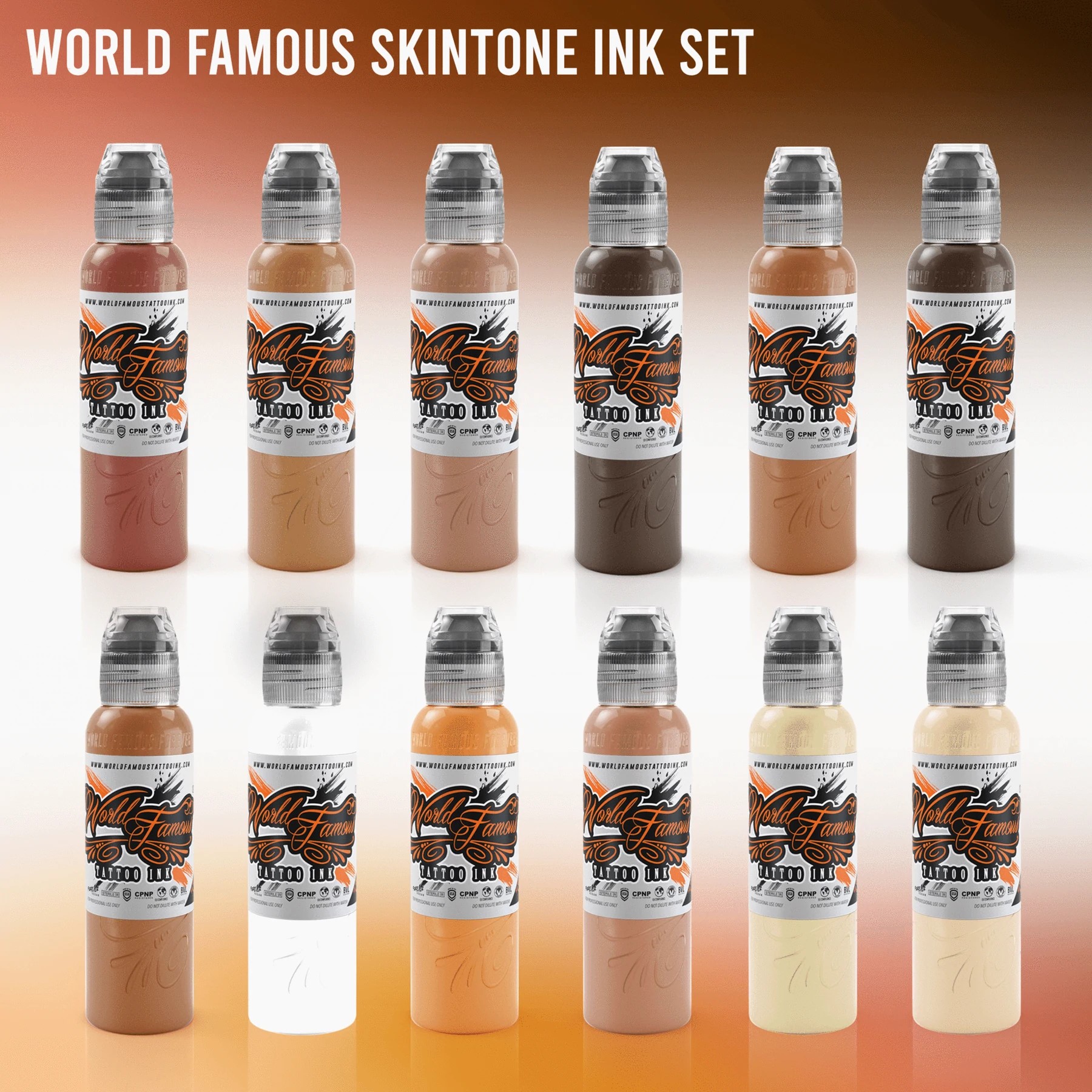 World Famous Tattoo Ink – 12 Color Skintone Set 1oz - Perpetual