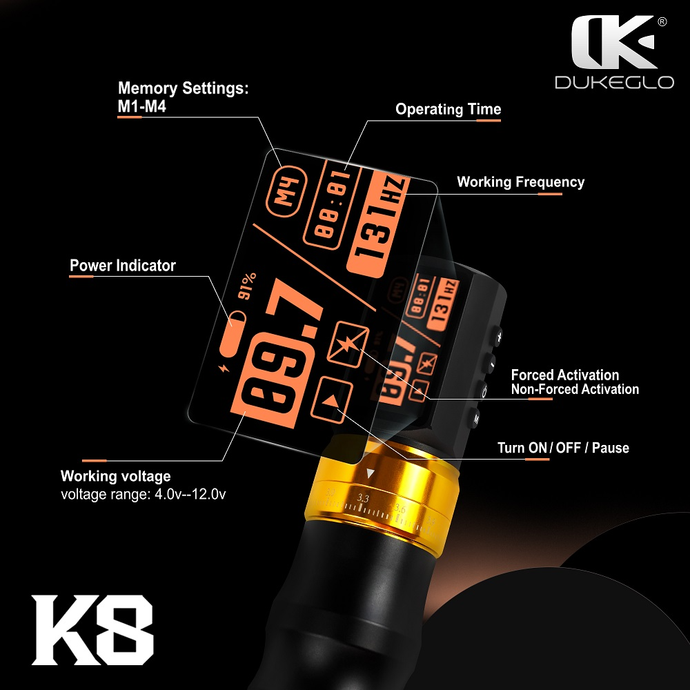 AVA DUKEGLO K8 Adjustable Stroke Tattoo Pen | 2300mAh - Image 2