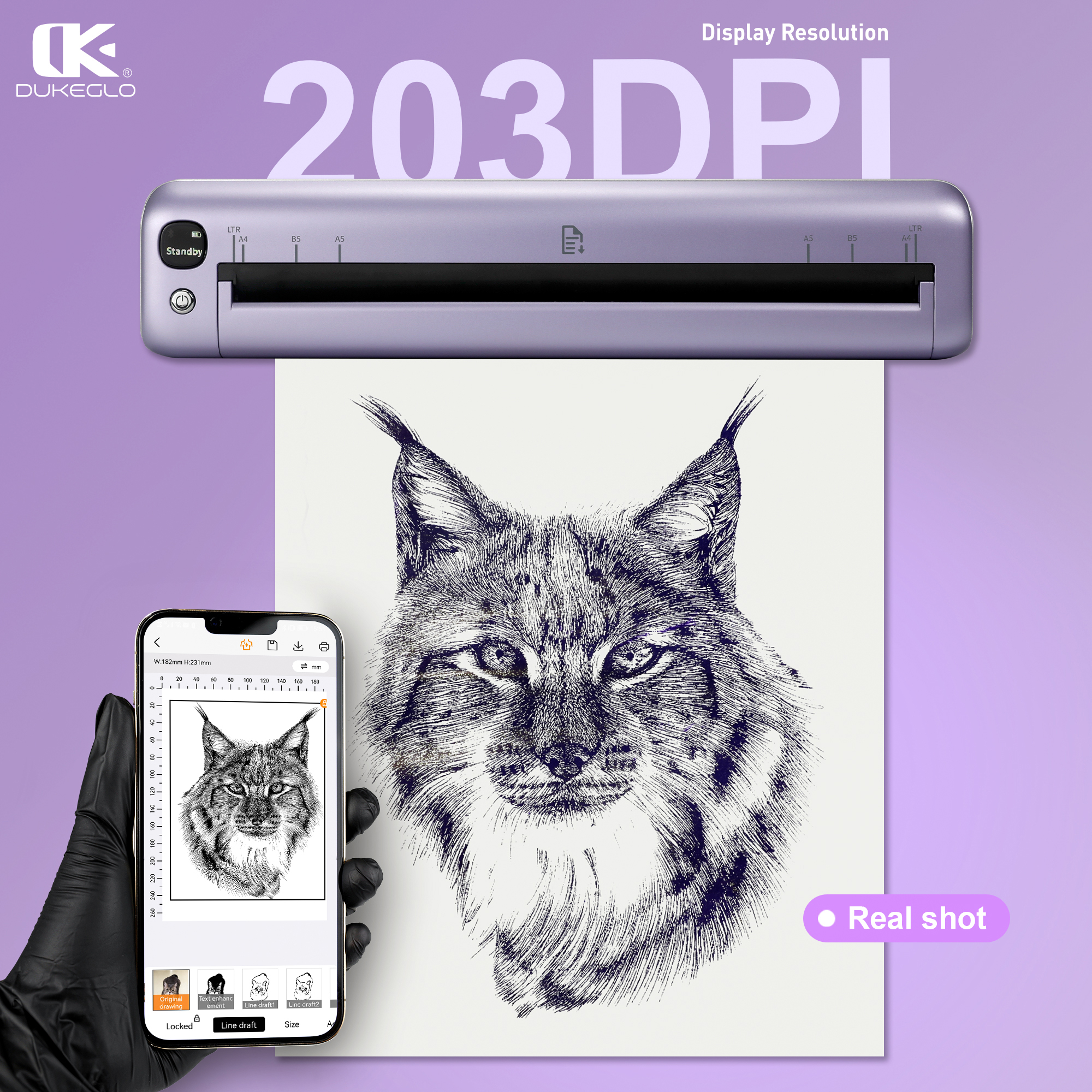 DUKEGLO Slim Wireless Bluetooth Thermal Tattoo Stencil Printer - Duke Purple - Image 11