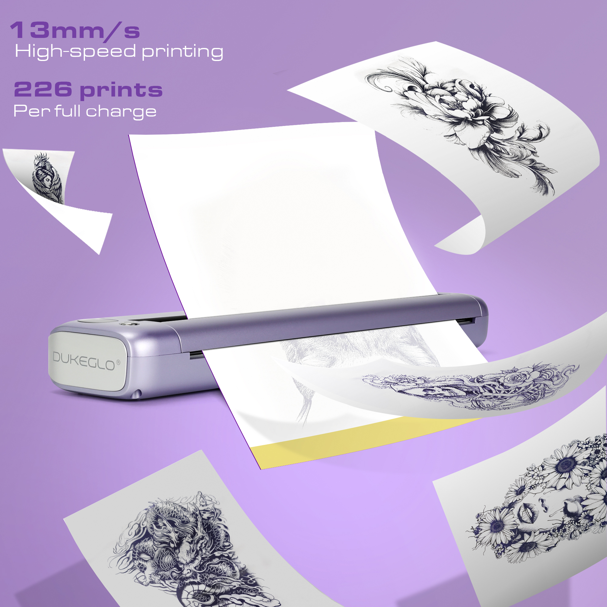 DUKEGLO Slim Wireless Bluetooth Thermal Tattoo Stencil Printer - Duke Purple - Image 12