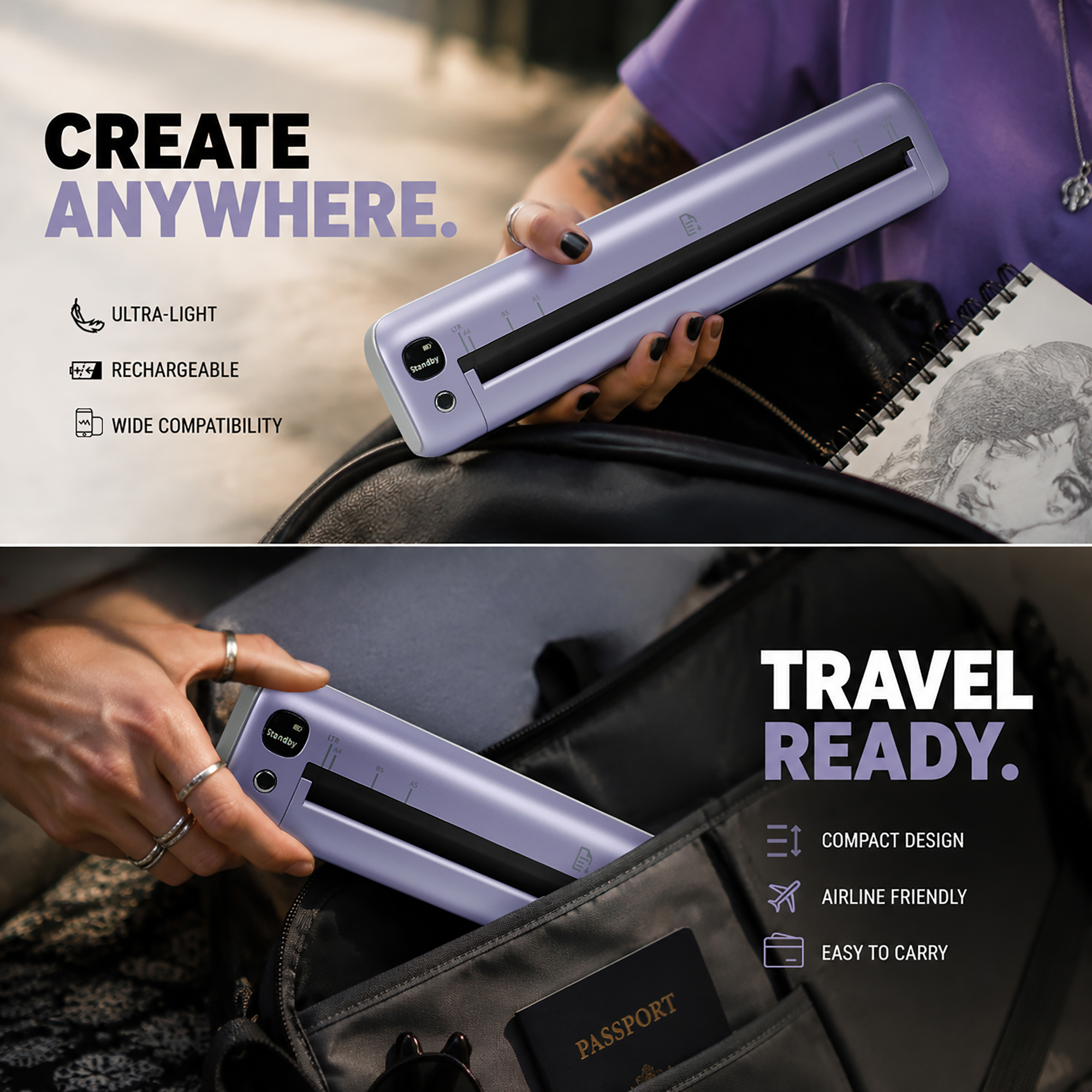 DUKEGLO Slim Wireless Bluetooth Thermal Tattoo Stencil Printer - Duke Purple - Image 15