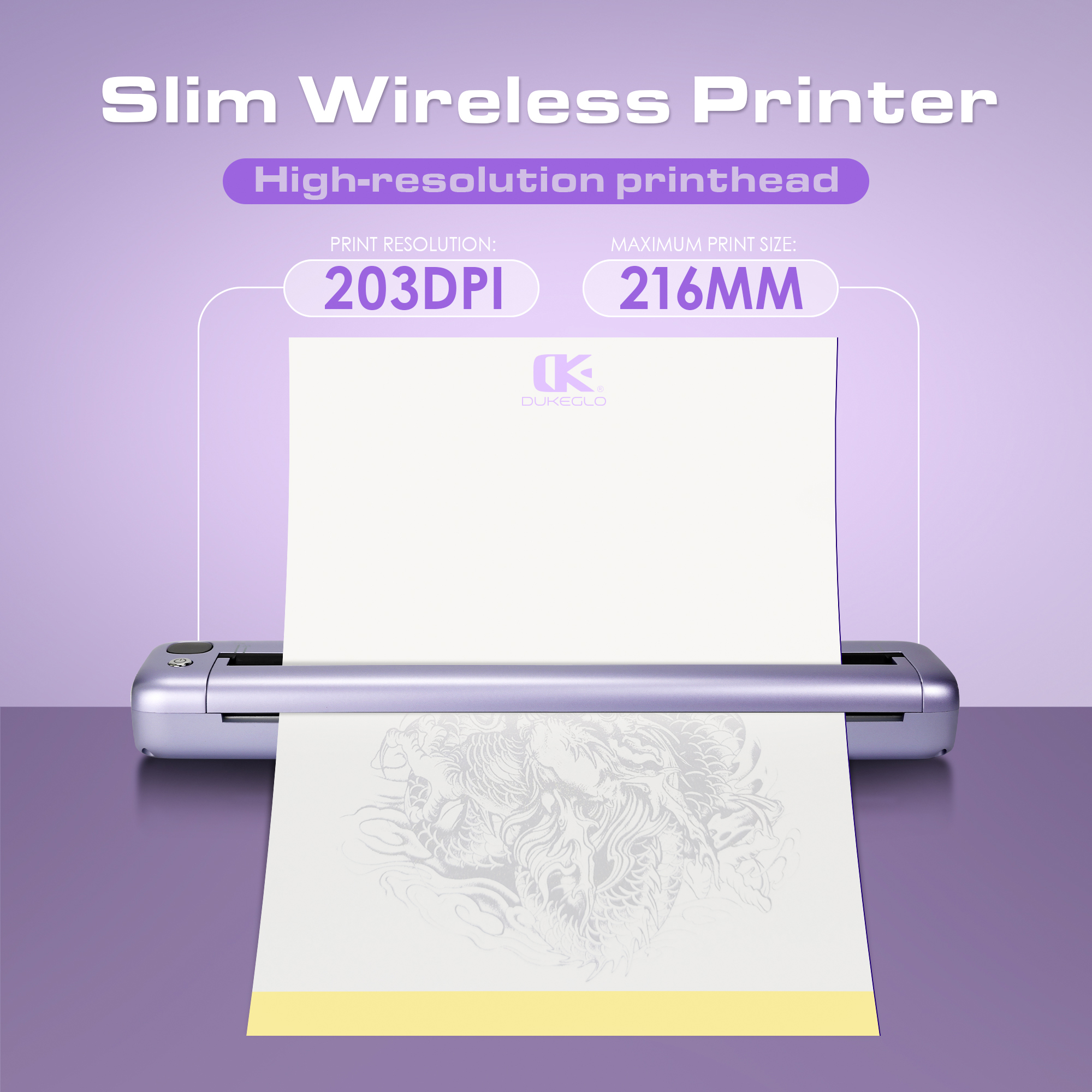 DUKEGLO Slim Wireless Bluetooth Thermal Tattoo Stencil Printer - Duke Purple - Image 5