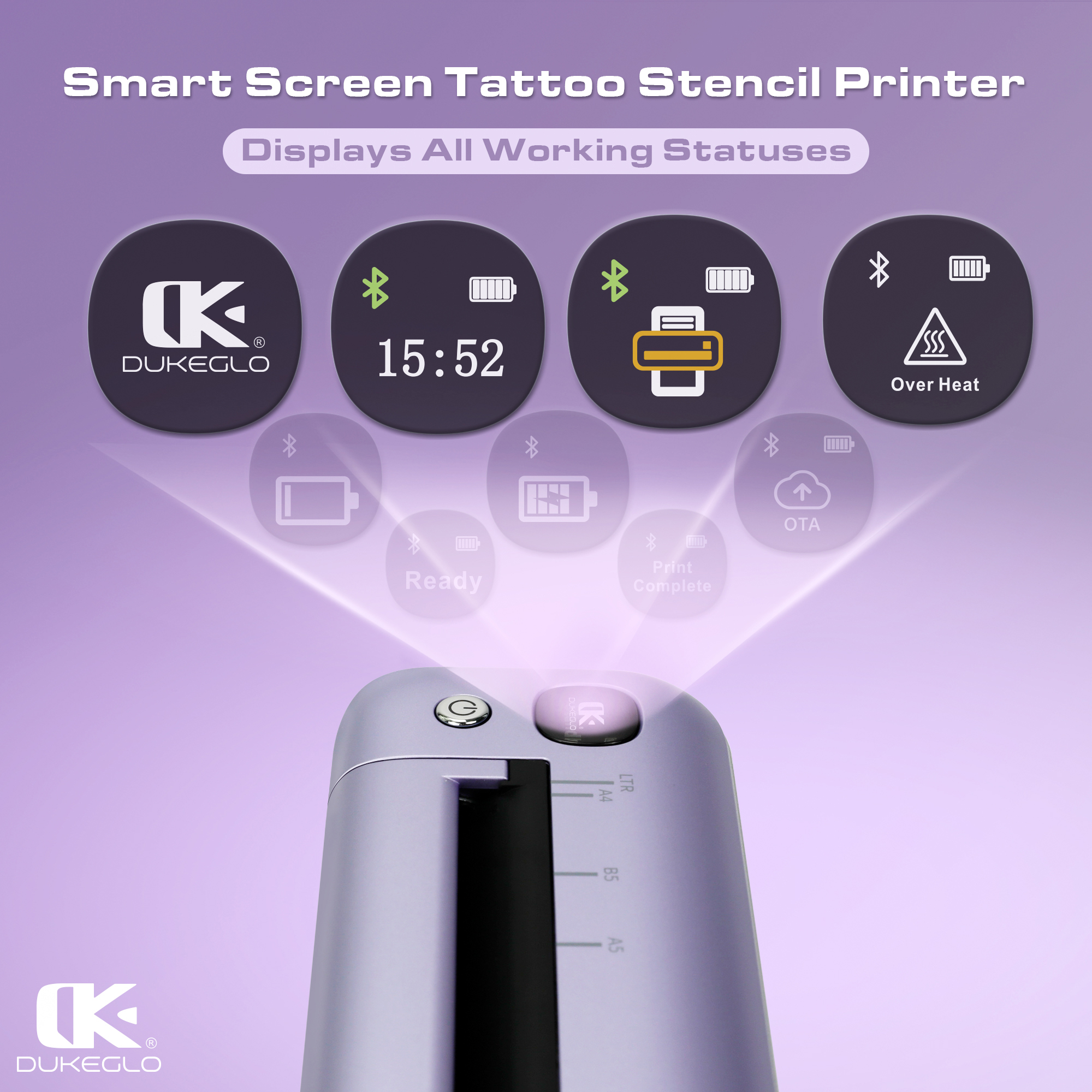 DUKEGLO Slim Wireless Bluetooth Thermal Tattoo Stencil Printer - Duke Purple - Image 7