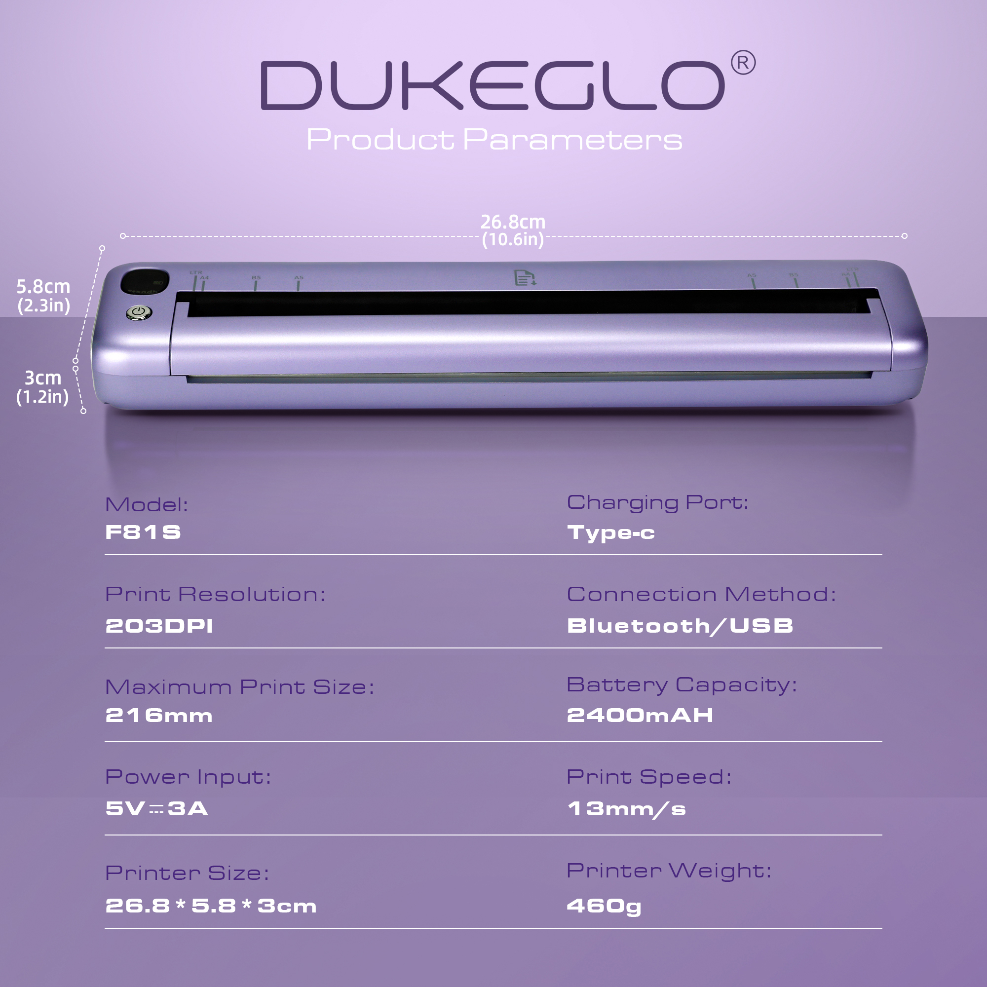 DUKEGLO Slim Wireless Bluetooth Thermal Tattoo Stencil Printer - Duke Purple - Image 9